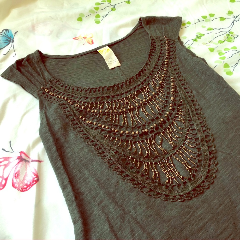 EUC Anthro boho beaded bib top